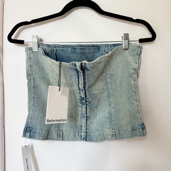 NWT Reformation Colleena Strapless Denim Top Jean Tube Sahara Blue 6 - Picture 15 of 16